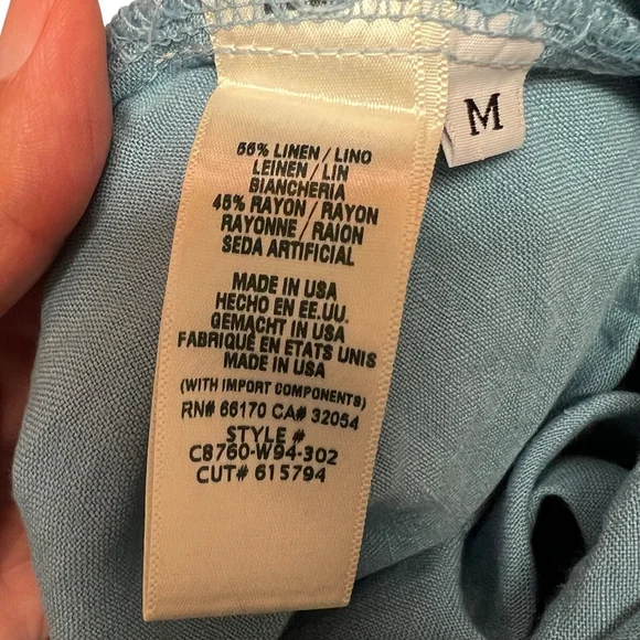 Cloth & Stone Anthropologie Linen Blend Jumpsuit Blue Wrap Short Sleeve Size M - Picture 14 of 16